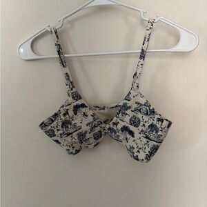 Floral Print Cream and Blue Bra